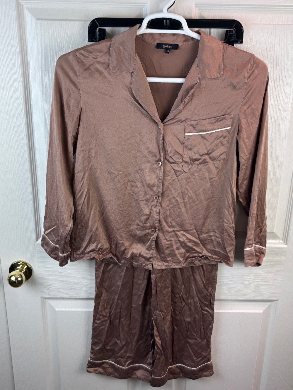 Quince Washable Silk Pajama Set Brown White
